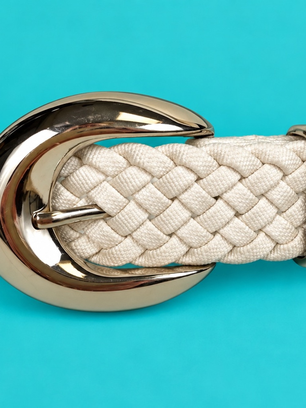 Vintage White Braided Leather Belt with Silver Buckle